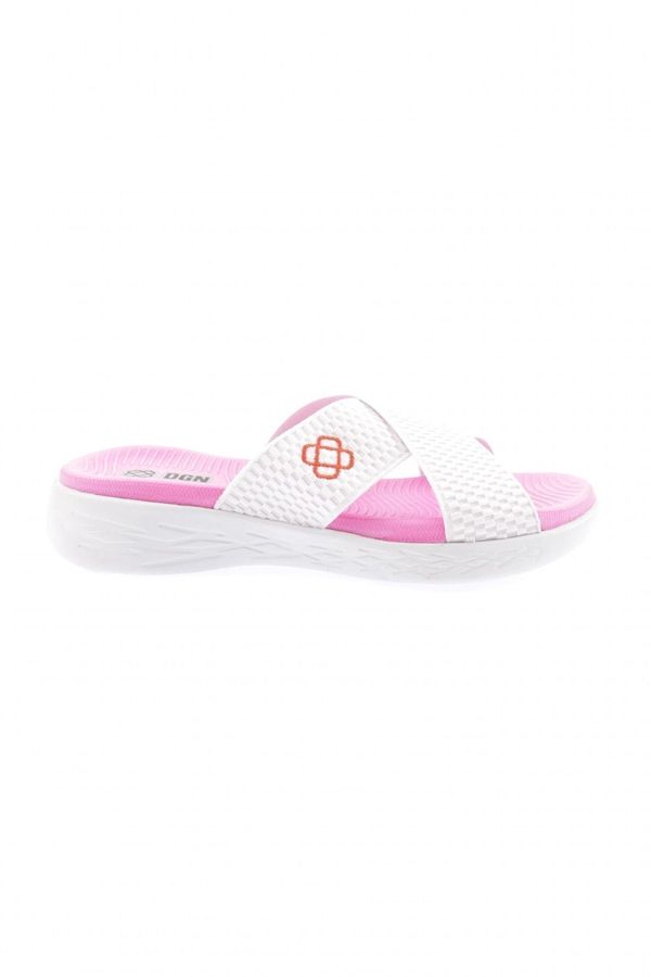 DGN DGN 101-23y Women's Cross Strapped Slippers White Fuchsia