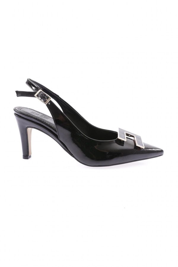 DGN DGN 1325 Women's Pointed Toe Open Back Buckle Heeled Shoes Black Patent Leather