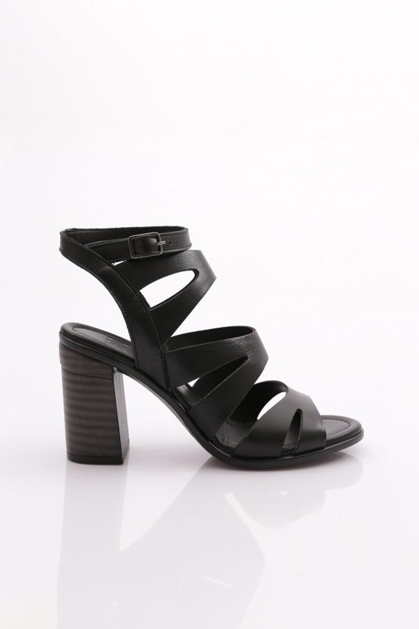 DGN DGN 1330 Women's Heeled Sandals Genuine Leather Black