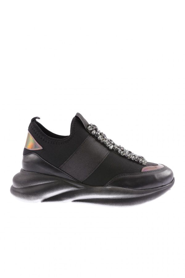 DGN DGN 222-23y Women's Strech Detailed Crystal Stone Sneakers Shoes Black