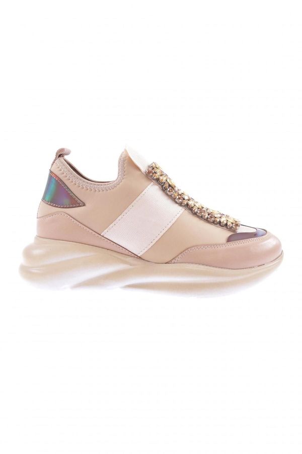 DGN DGN 222-23y Women's Strech Detailed Crystal Stone Sneakers Shoes Nude