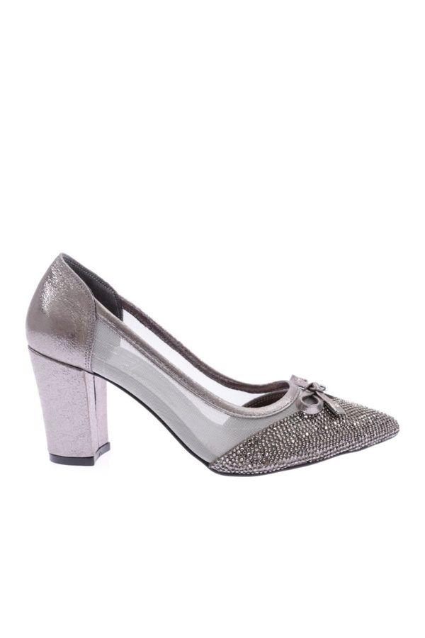 DGN DGN 255 Women's Silver Studded Transparent Heeled Shoes