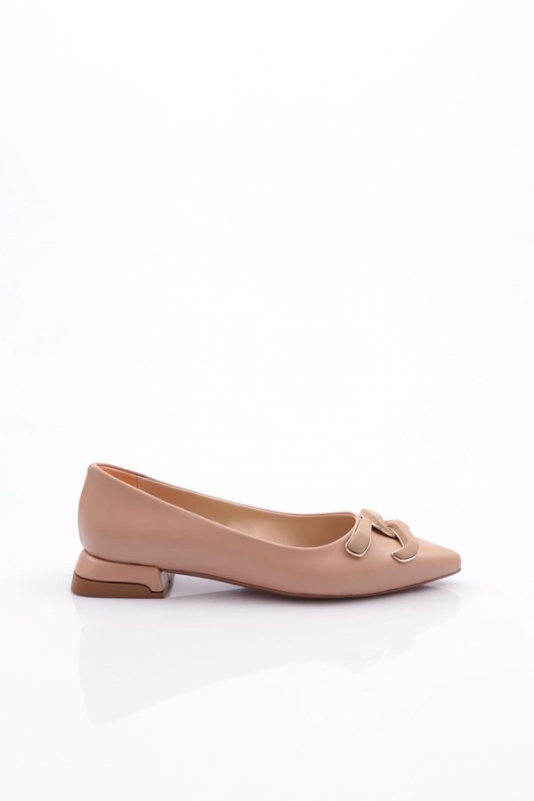 DGN DGN 2606 Women's Pointed Toe Ballet Flats with Metal Buckle Nude