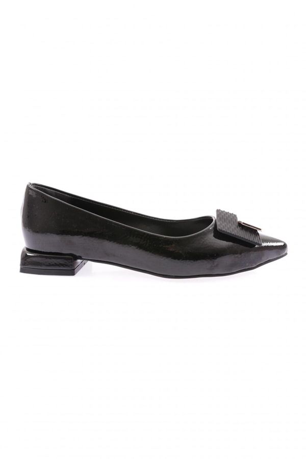 DGN DGN 2801-23y Women's Pointed Toe Square Buckle Ballerinas Black Patent Leather