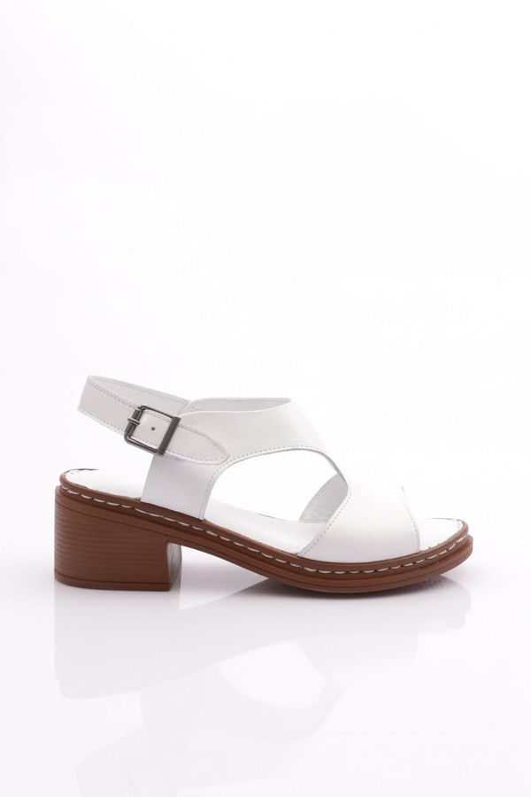 DGN DGN 303 Women's Open Sided Sandals Genuine Leather White Tan