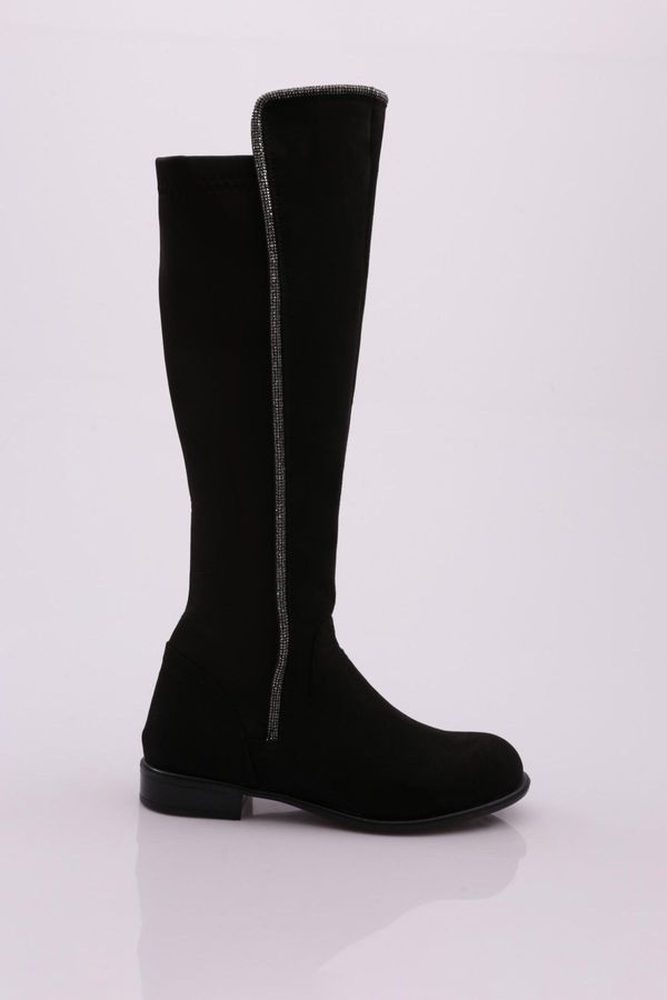 DGN DGN 508 Women's Back Stretch Stripe Knee High Flats Boots with Side Stones