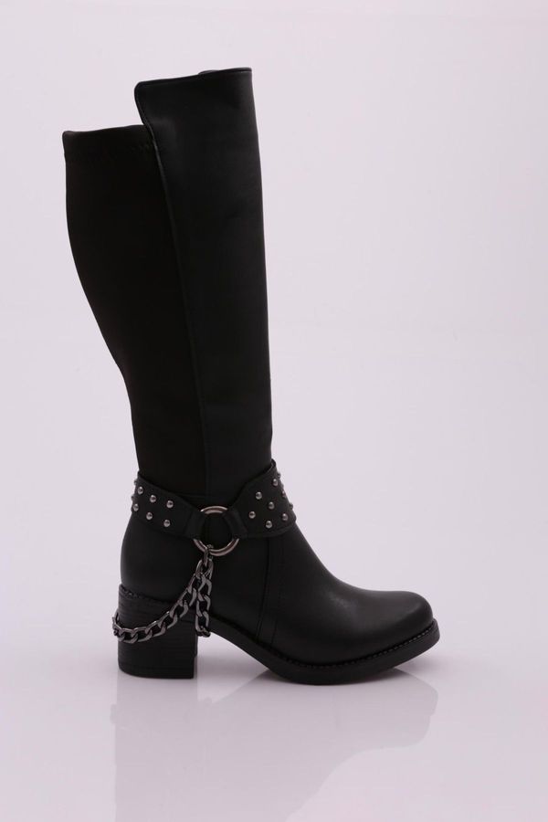 DGN DGN 707 Women's Ankle Buckle Chain Detailed Back Stretch Heel Boots.