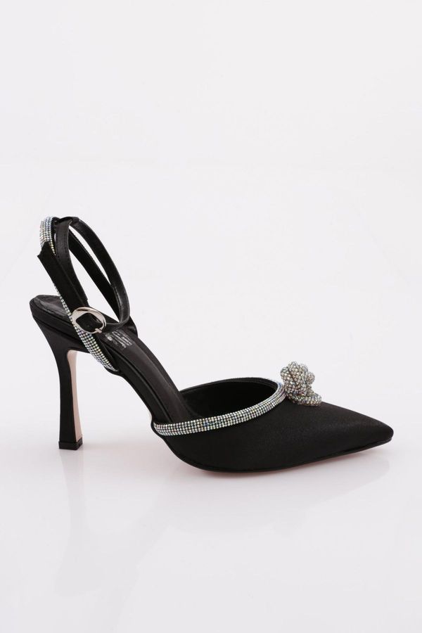 DGN DGN 7707 Women's Pointed Toe Toe Decollete Silver Stone Detailed Open Sides Ankle Straps Heel Heel Moon.