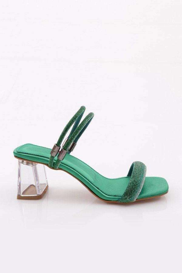 DGN DGN 901 Women's Square Toe Transparent Heeled Sandals Green Satin