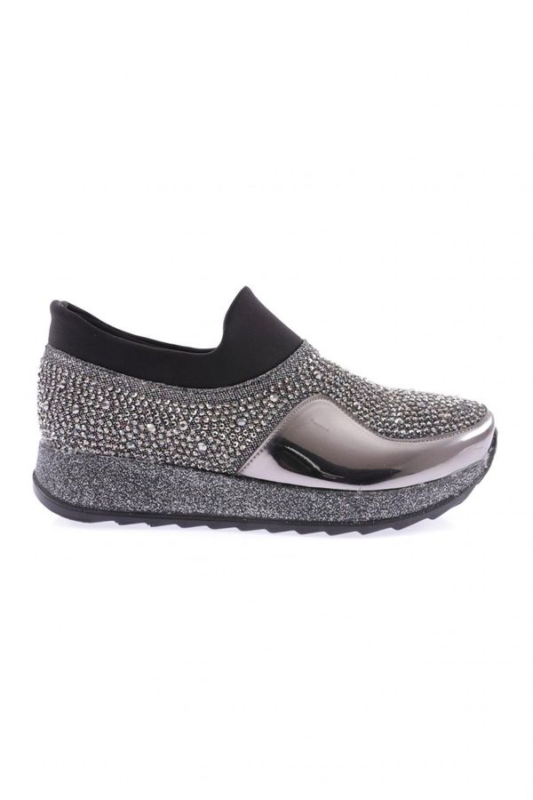 DGN DGN Akt-17-23y Women's Thick Sole Crystal Stone Sneakers Shoes Platinu