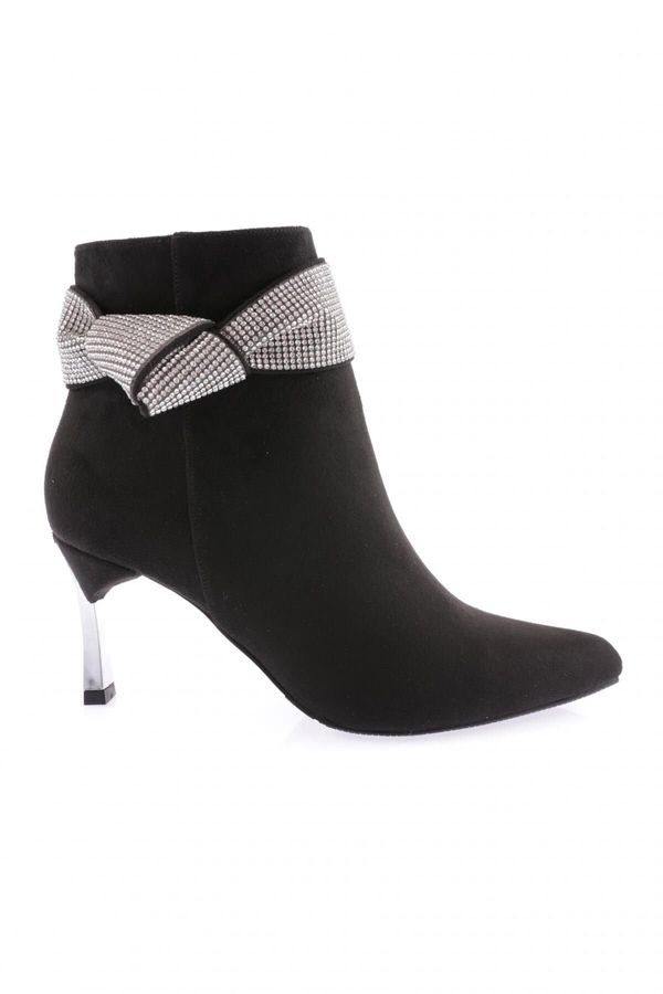 DGN DGN K100-22k Women's Silver Stone Heeled Boots Black Suede