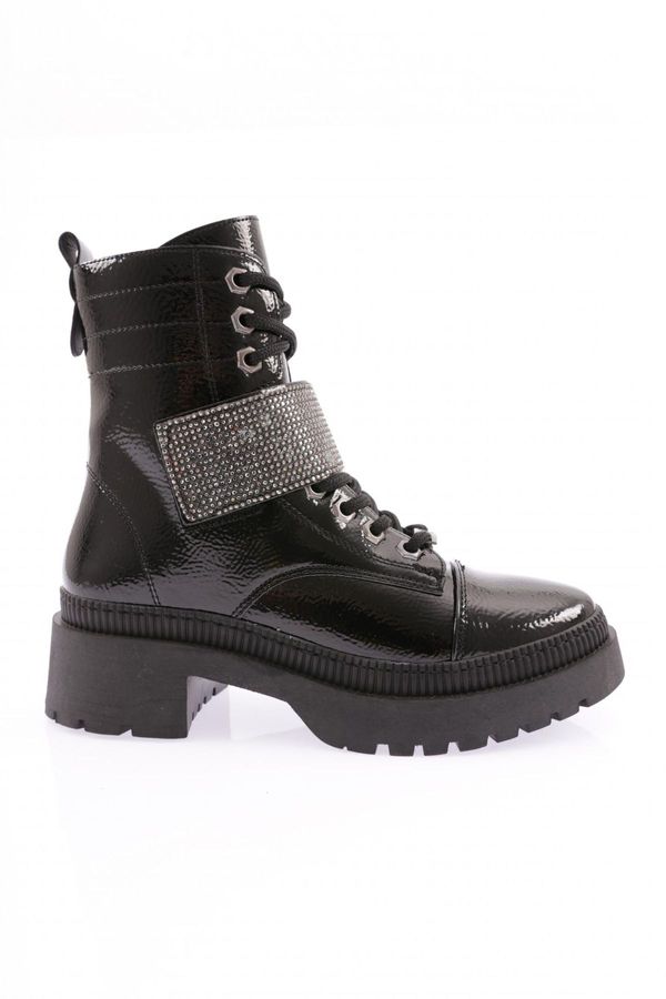 DGN DGN K9068 Women's Silver Stone Band Lace-Up Boots.