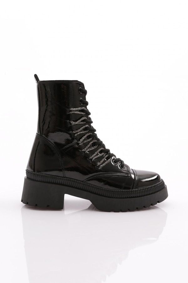 DGN DGN K9075 Women's Lace-Up Silver Stone Lace-Up Boots.