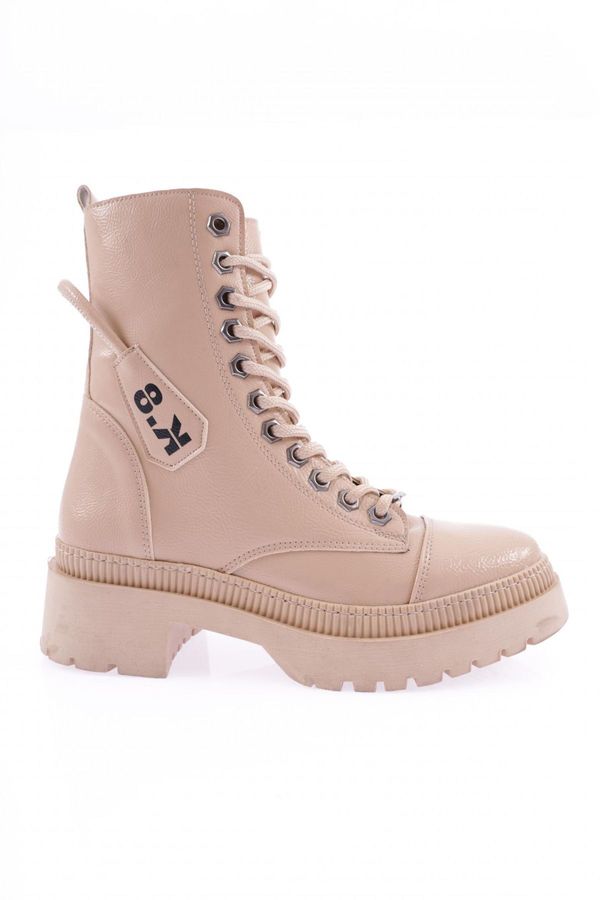 DGN DGN K9085 Women's Lace-Up Boots Nude Wrinkled Patent Leather