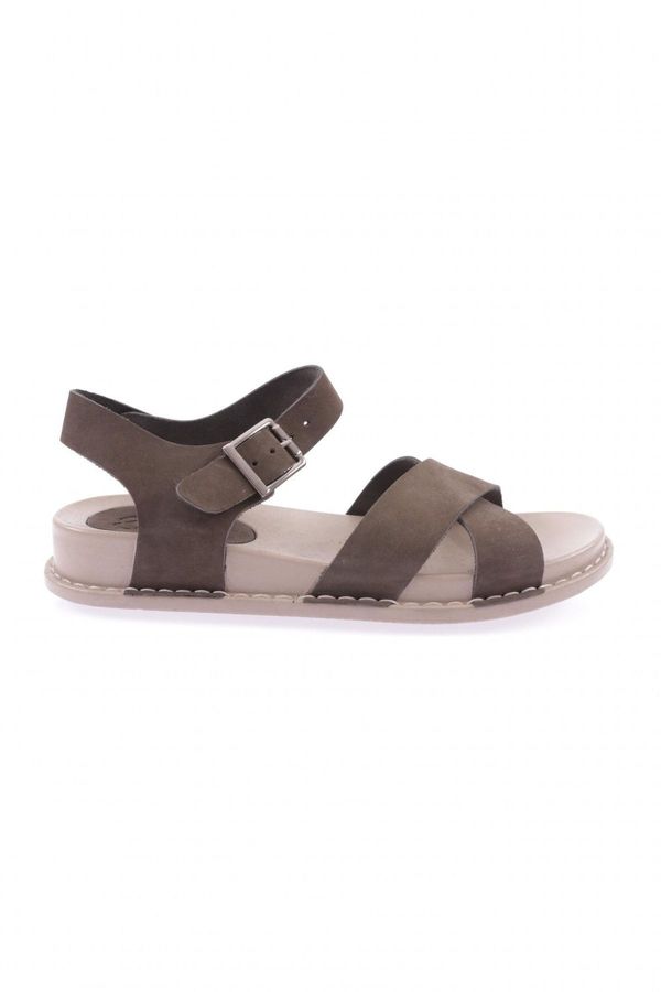 DGN DGN P31-23y Women's Cross Strap Sandals Genuine Leather Khaki Nubuck