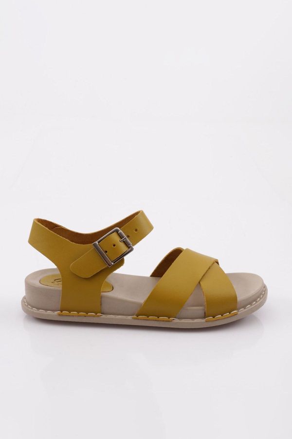 DGN DGN P31 Women's Cross Strap Sandals Genuine Leather Yellow