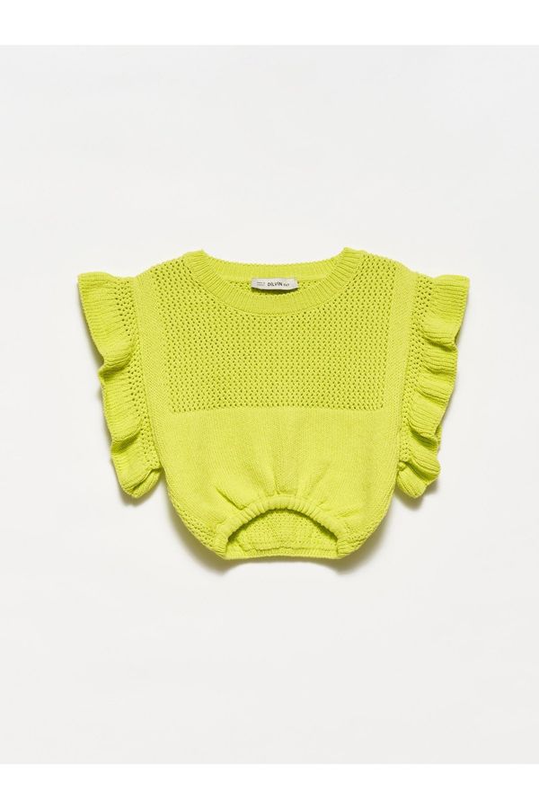Dilvin Dilvin 10176 Crop With Ruffle Sleeves Sweater-lime