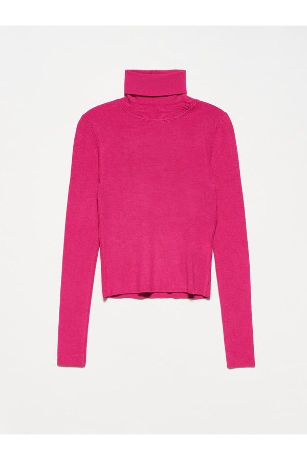 Dilvin Dilvin 10225 Turtleneck Sweater-fuchsia