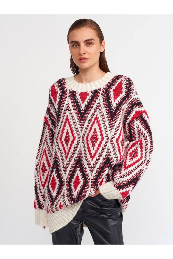 Dilvin Dilvin 10239 Baklava Pattern Sweater-fuchsia