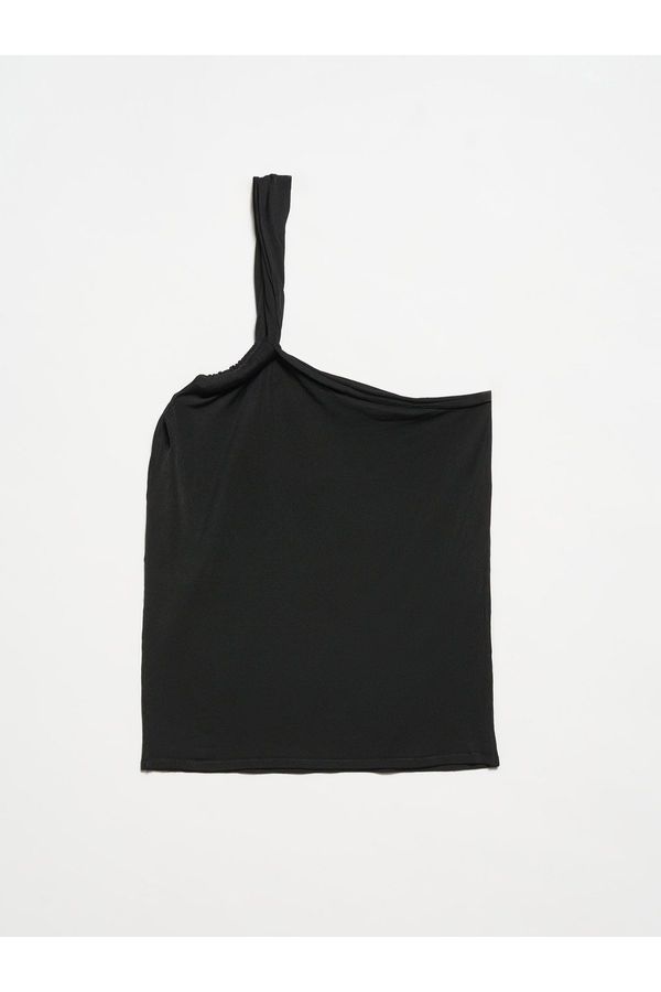 Dilvin Dilvin 10379 Double Strap One Shoulder Knitwear Blouse-Black