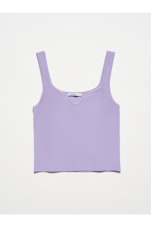 Dilvin Dilvin 10384 Square Neck Decollete Knitwear Undershirt-Lavender