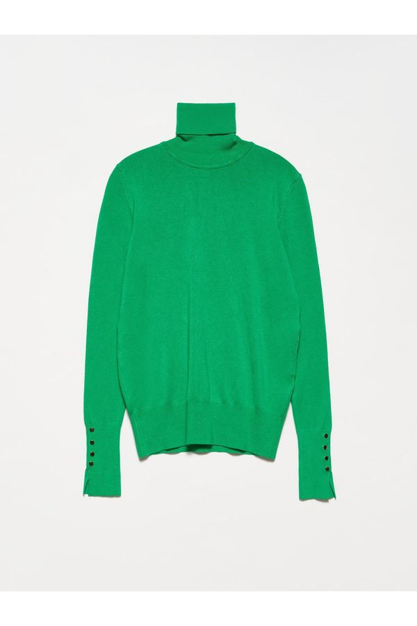 Dilvin Dilvin 1268 Turtleneck Sleeve Dropped Sweater-green