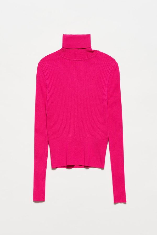 Dilvin Dilvin 1297 Turtleneck Ribbed Basic Sweater-fuchsia