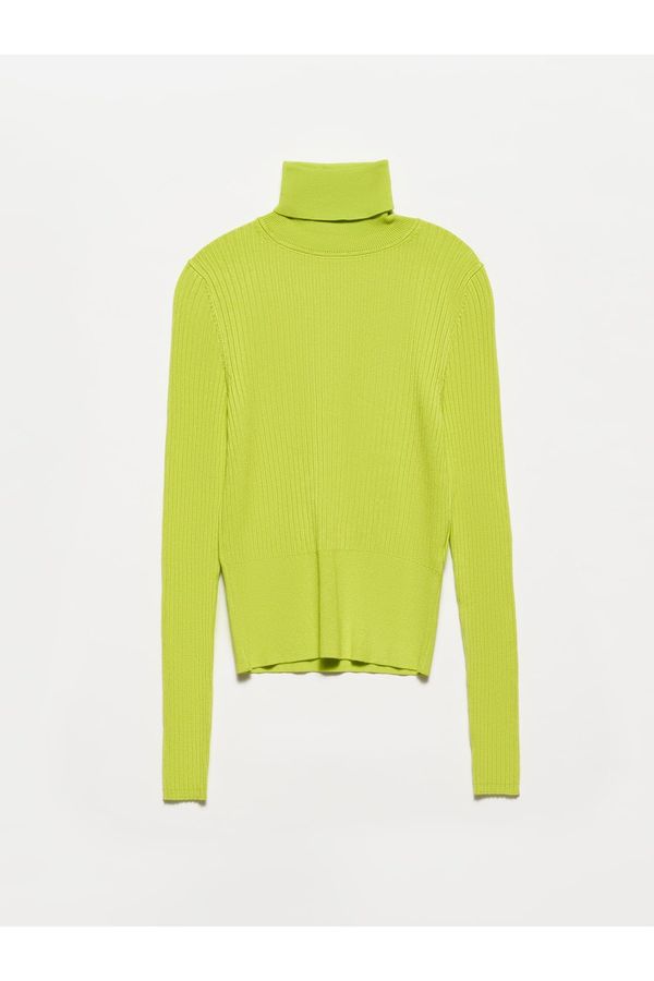 Dilvin Dilvin 1297 Turtleneck Ribbed Basic Sweater-lime