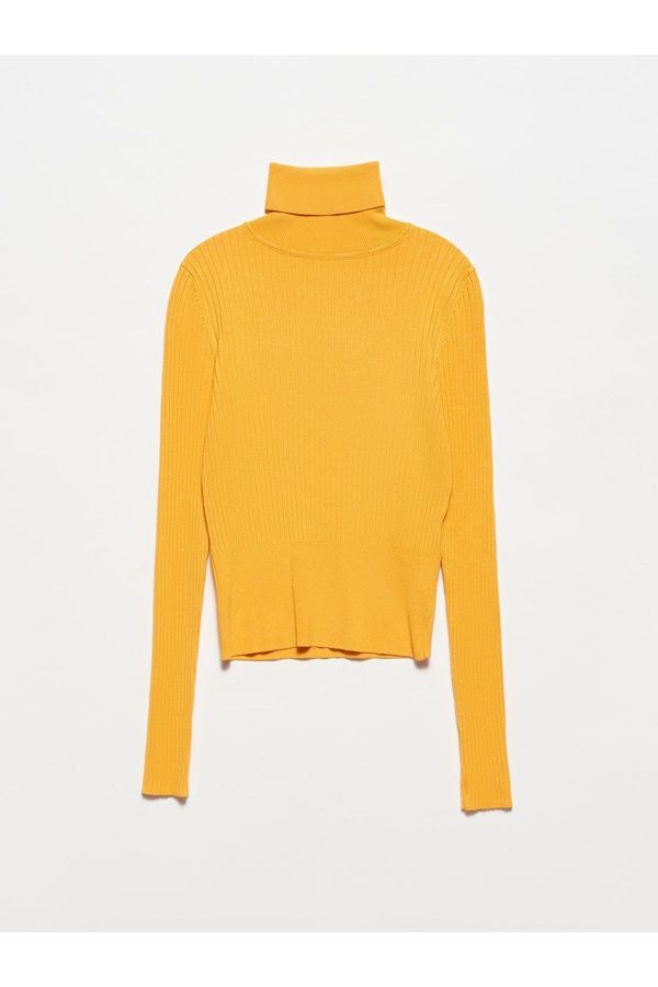 Dilvin Dilvin 1297 Turtleneck Ribbed Basic Sweater-mustard