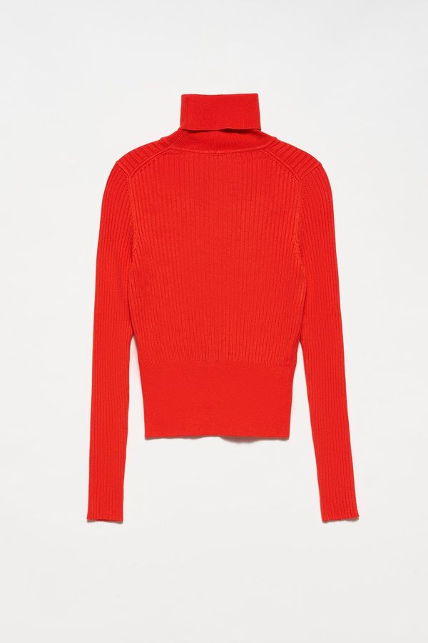 Dilvin Dilvin 1297 Turtleneck Ribbed Basic Sweater-red
