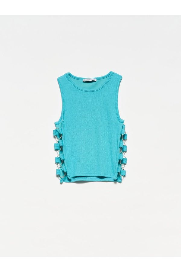 Dilvin Dilvin 20109 Ring Detailed Crop Top-c.turquoise