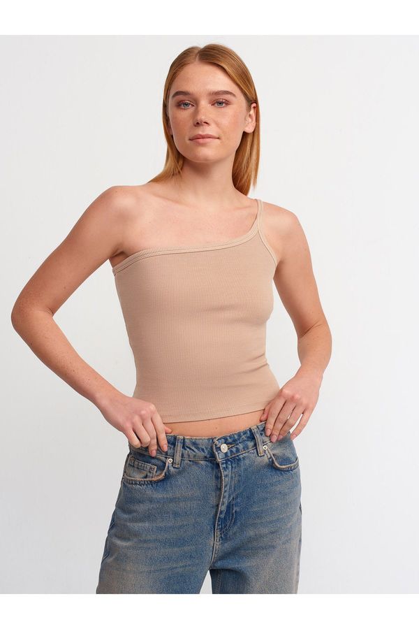 Dilvin Dilvin 20673 Washed Asymmetric Top-Beige