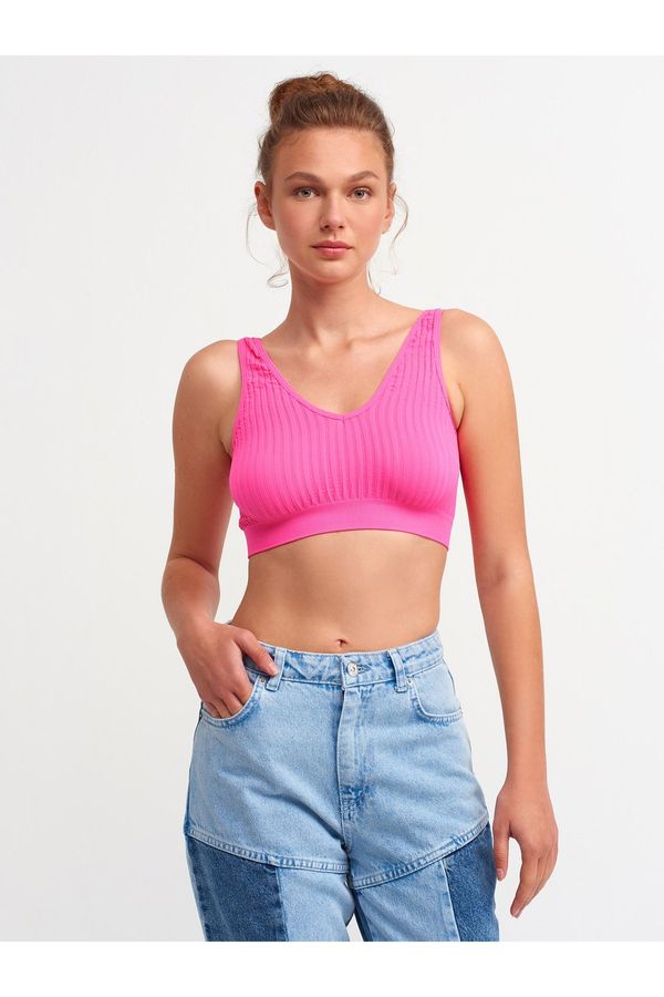 Dilvin Dilvin 3650 V-Neck Crease Top-neon Fuchsia