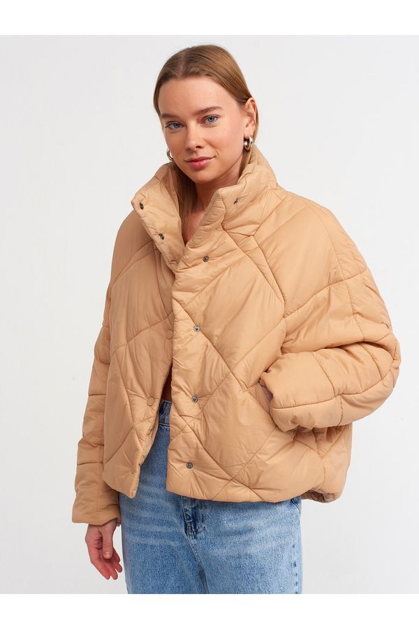 Dilvin Dilvin 60324 Quilted Puffer Coat-camel