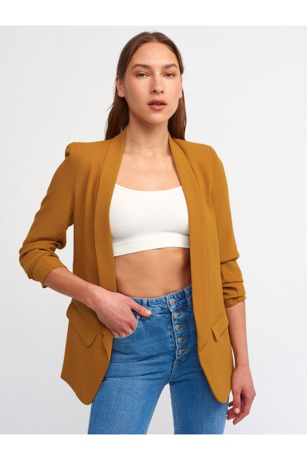 Dilvin Dilvin 6702 Boyfriend Jacket-mustard with Shirred Sleeves