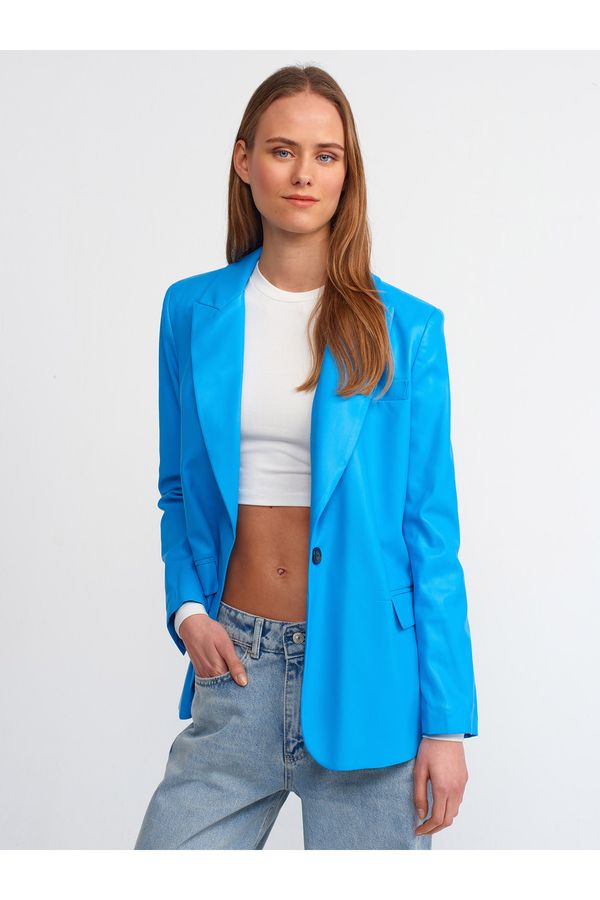 Dilvin Dilvin 6871 Faux Leather Jacket-Blue