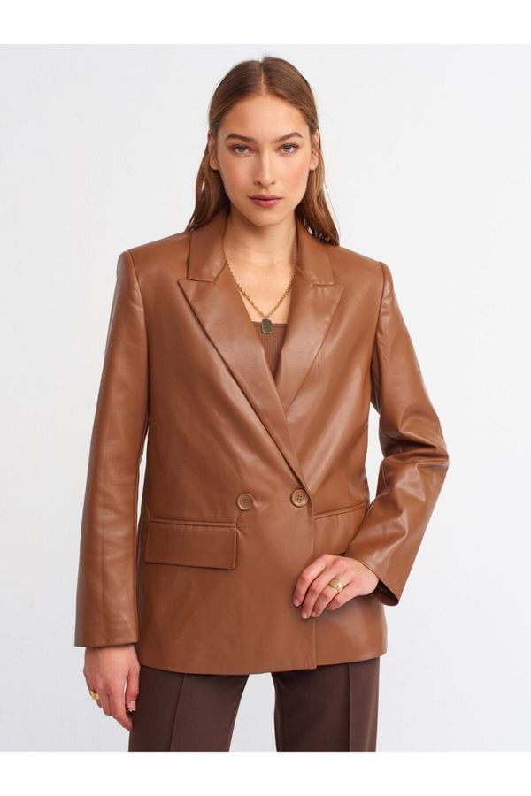 Dilvin Dilvin 6939 Faux Leather Jacket-camel