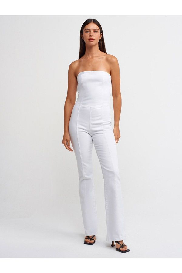 Dilvin Dilvin 71314 Strapless White Flare Denim Overalls-White