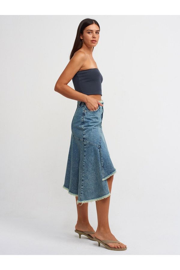 Dilvin Dilvin 80547 Tint Wash Asymmetrical Denim Skirt-Tint