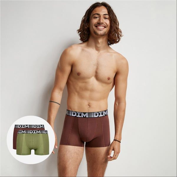 DIM DIM COTTON 3D FLEX AIR BOXER 2x - Men's boxer briefs 2pcs - green - dark brown