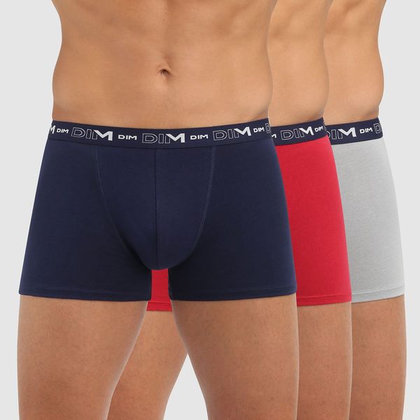 DIM DIM COTTON STRETCH BOXER 3x - Men's boxers 3 pcs - dark blue - dark red - gray