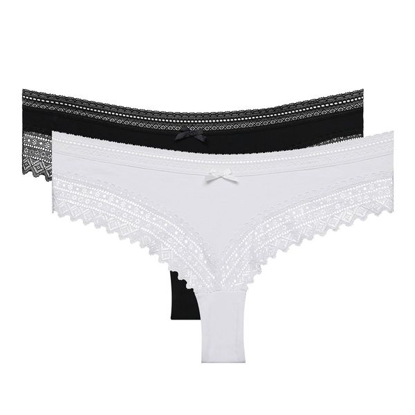 DIM DIM SEXY FASHION BRAZILIAN 2x - Women's cotton brazilians with lace 2 pcs - black - white