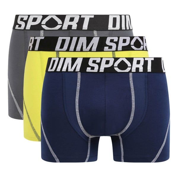 DIM SPORT DIM SPORT COTTON STRETCH BOXER 3x - Men's sports boxers 3 pcs - yellow - blue - black