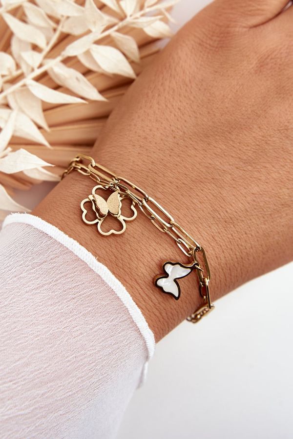 Kesi Double gold bracelet with clover and butterflies