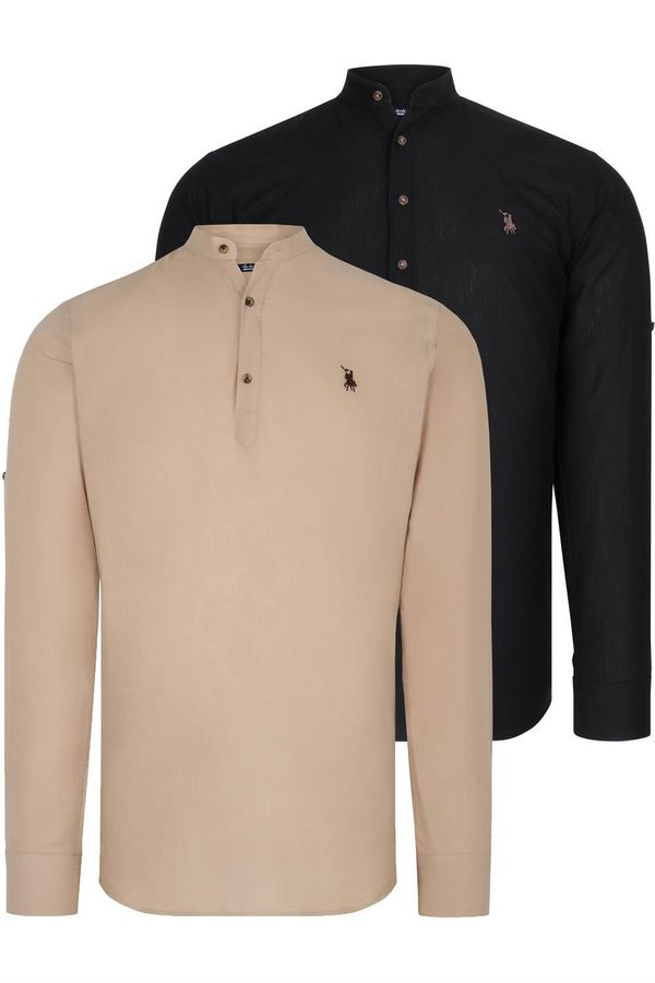 dewberry DOUBLE SET G783 DEWBERRY JUDGE COLLAR SHIRT-BLACK-BEIGE