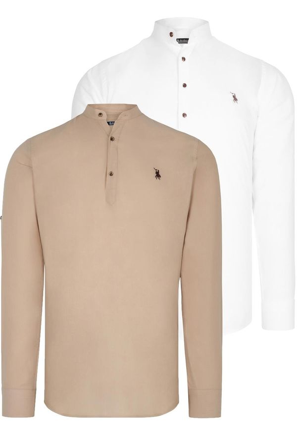 dewberry DOUBLE SET G783 DEWBERRY JUDGE COLLAR SHIRT-WHITE-BEIGE