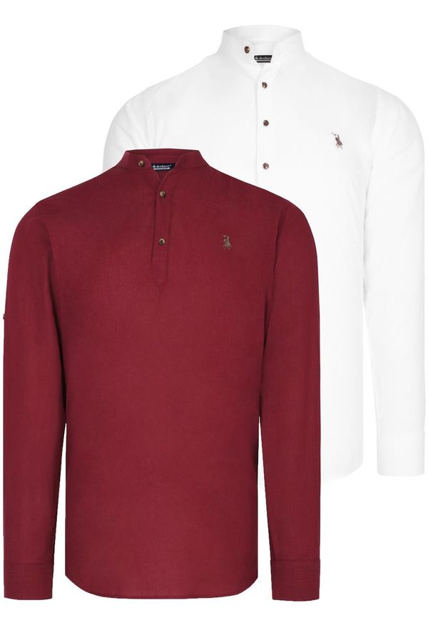 dewberry DOUBLE SET G783 DEWBERRY JUDGE COLLAR SHIRT-WHITE-BURGUNDY