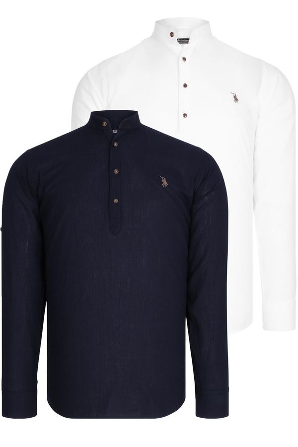 dewberry DOUBLE SET G783 DEWBERRY JUDGE COLLAR SHIRT-WHITE-NAVY BLUE