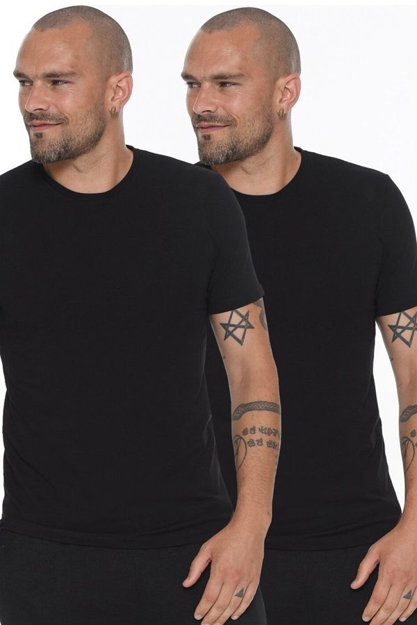 dewberry DOUBLE SET T8569 DEWBERRY BIKE COLLAR MEN'S T-SHIRT-BLACK-BLACK