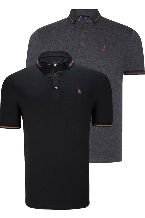 dewberry DOUBLE SET T8586 DEWBERRY MEN'S T-SHIRT-BLACK-ANTHRACITE